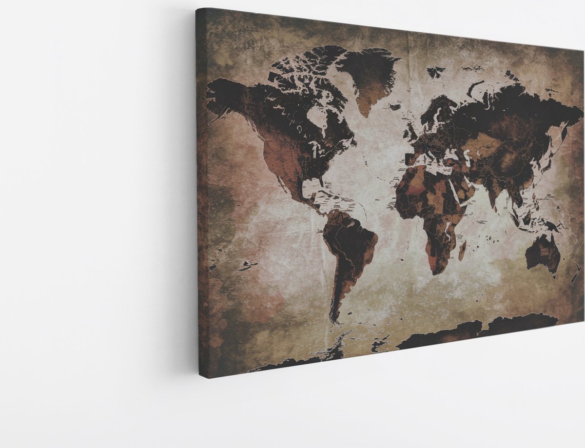 Saammp Canvas Schilderij - Wereldkaart - Vintage - Steden - Landen - 150x100 - Foto op canvas - Wanddecoratie - muurdecoratie Woonkamer - Slaapkamer decoratie - Canvas Print Multicolor