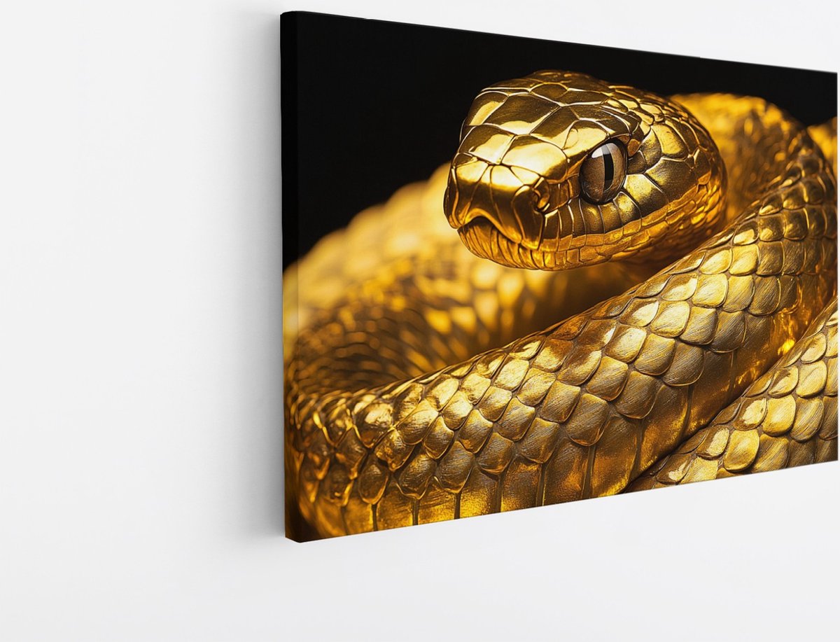 Saammp Canvas Schilderij - Goude Slangen - Abstract - Dieren - 100x75 - Foto op canvas - Wanddecoratie - Muurdecoratie Woonkamer - Slaapkamer decoratie - Canvas Print Multicolor