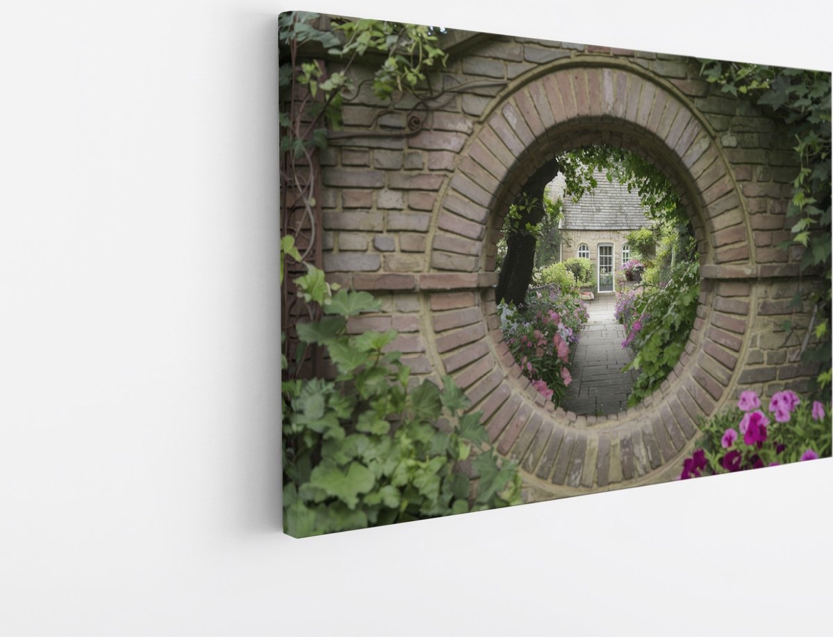 Saammp Canvas Schilderij - bloementuin - Natuur - Doorkijk - 100x75 - Foto op canvas - Wanddecoratie - Muurdecoratie Woonkamer - Slaapkamer decoratie - Canvas Print Multicolor