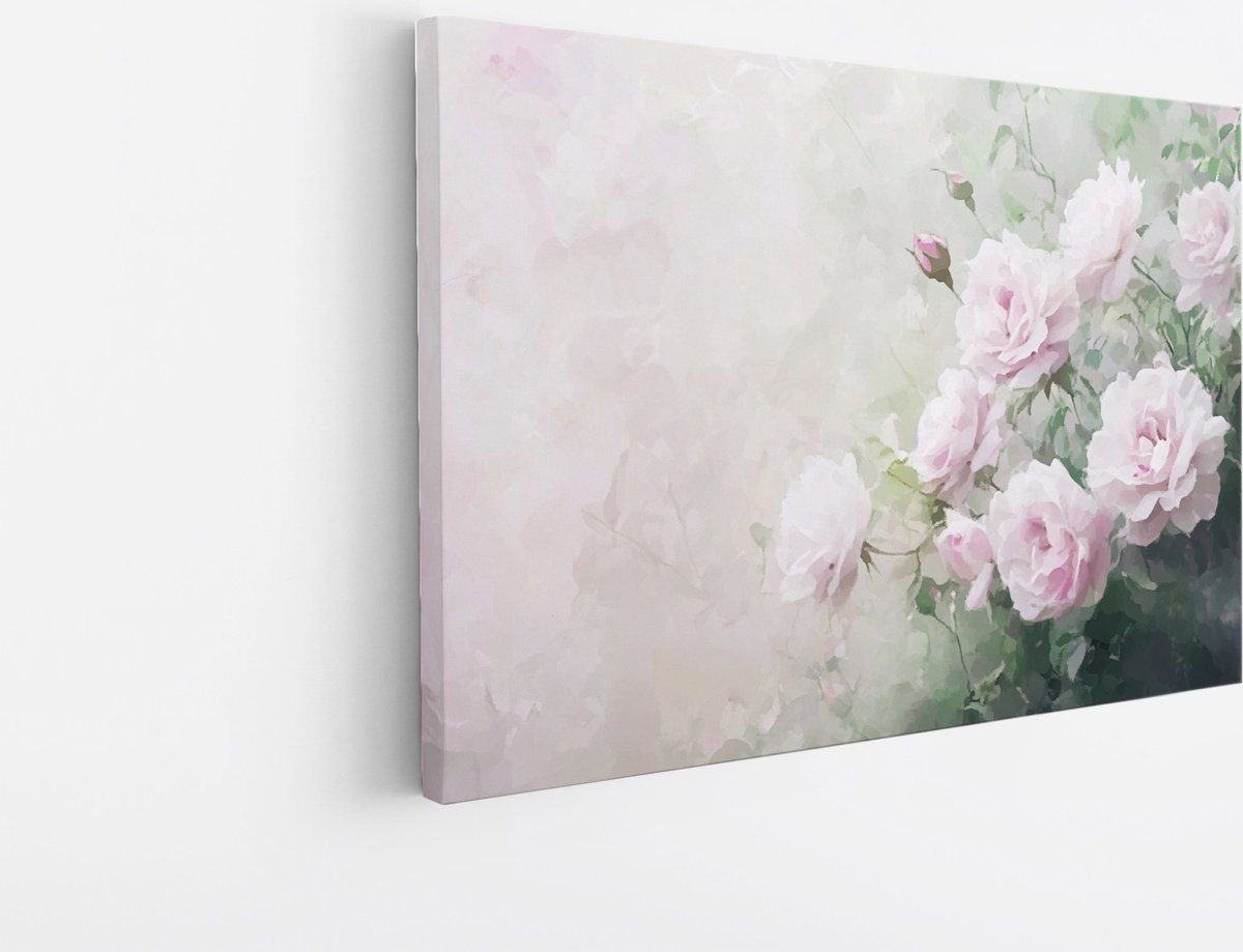 Saammp Canvas Schilderij - Waterverf Bloemen in Pasteltinten - Natuur - Abstract - 50x40 - Foto op canvas - Wanddecoratie - Muurdecoratie Woonkamer - Kantoor Decoratie