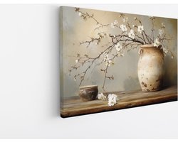 Saammp Canvas Schilderij - Stilleven - Wit - Minimalistisch - Bloemen - 50x40 - Foto op canvas - Wanddecoratie - Muurdecoratie Woonkamer - Kantoor…