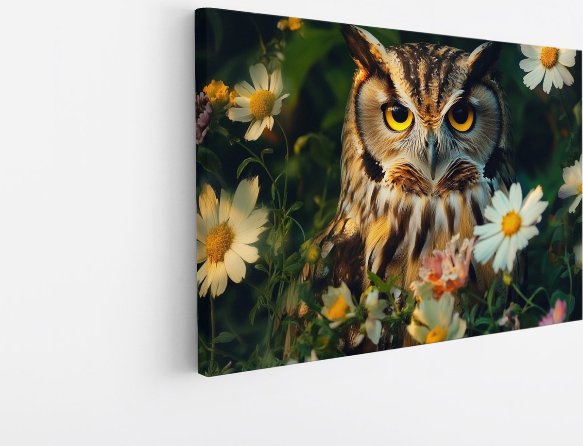 Saammp Canvas Schilderij Uil - Abstract - Dieren - 90x60 - Foto op canvas - Wanddecoratie - muurdecoratie Woonkamer - Slaapkamer decoratie - Canvas Print Multicolor