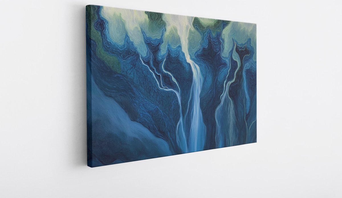 Saammp Canvas Schilderij - Vloeibaar - Blauw wit - Abstract kunstwerk - 45x30 - Foto op canvas - Wanddecoratie - Muurdecoratie Woonkamer - Slaapkamer decoratie - Canvas Print Multicolor