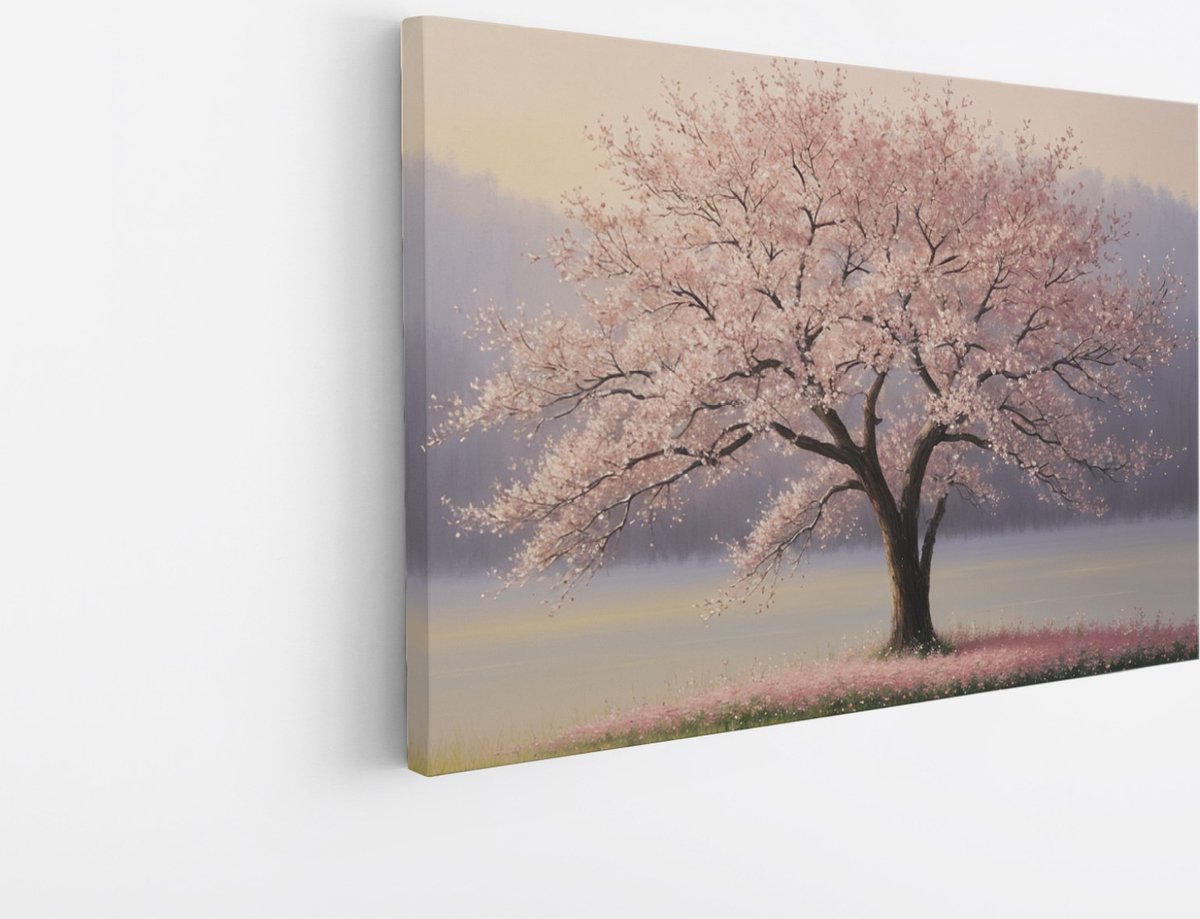 Saammp Canvas Schilderij - Roze Boom - Natuur - Landschap - 40x30 - Foto op canvas - Wanddecoratie - Muurdecoratie Woonkamer - Slaapkamer decoratie - Canvas Print Multicolor