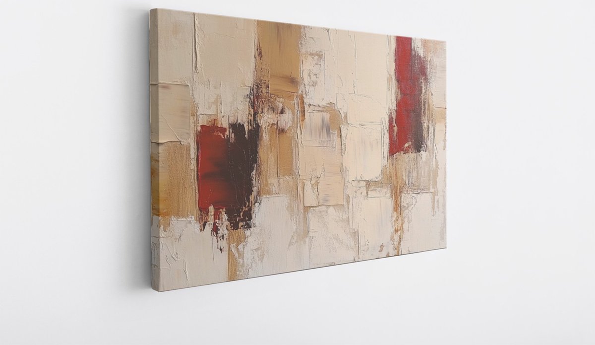 Saammp Canvas Schilderij - Beige Vegen - Abstract kunstwerk - 70x50 - Foto op canvas - Wanddecoratie - Muurdecoratie Woonkamer - Slaapkamer decoratie - Canvas Print Multicolor