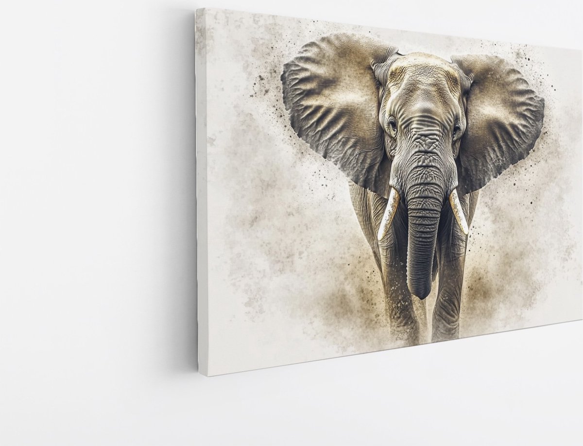 Saammp Canvas Schilderij - Abstract - Olifant - Portret - Dieren - 60x40 - Foto op canvas - Wanddecoratie - muurdecoratie Woonkamer - Slaapkamer decoratie - Canvas Print Multicolor