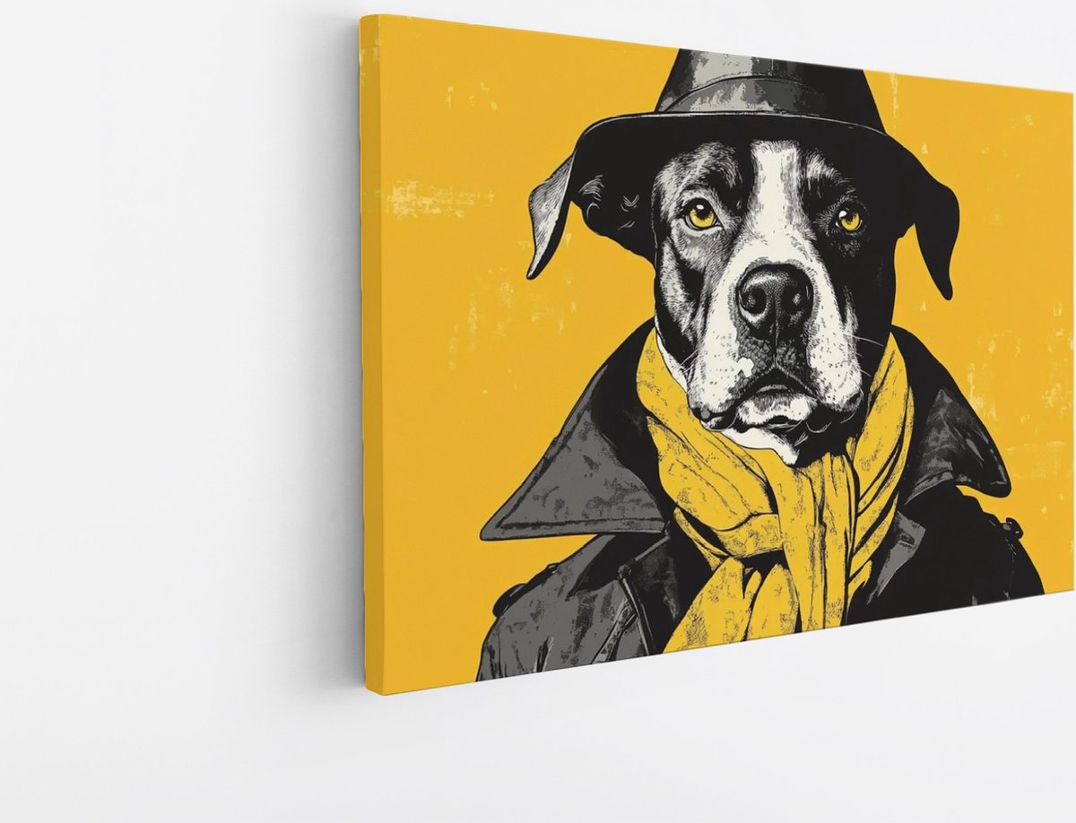 Saammp Canvas Schilderij - Grappige Hond - Natuur - Dieren - 45x30 - Foto op canvas - Wanddecoratie - Muurdecoratie Woonkamer - Slaapkamer decoratie - Canvas Print Multicolor