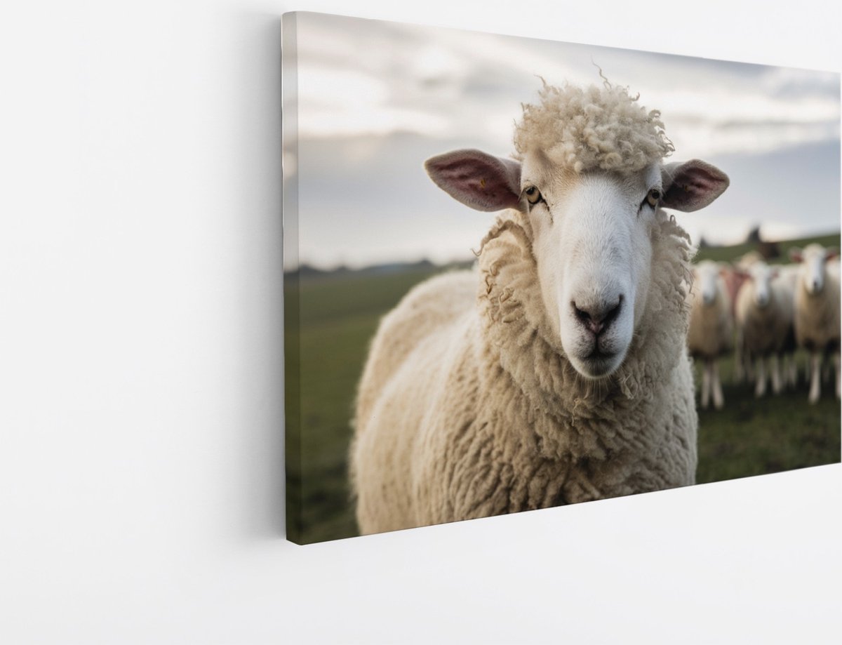Saammp Canvas Schilderij - Schaap - Natuur - Dieren - 45x30 - Foto op canvas - Wanddecoratie - Muurdecoratie Woonkamer - Slaapkamer decoratie - Canvas Print Multicolor