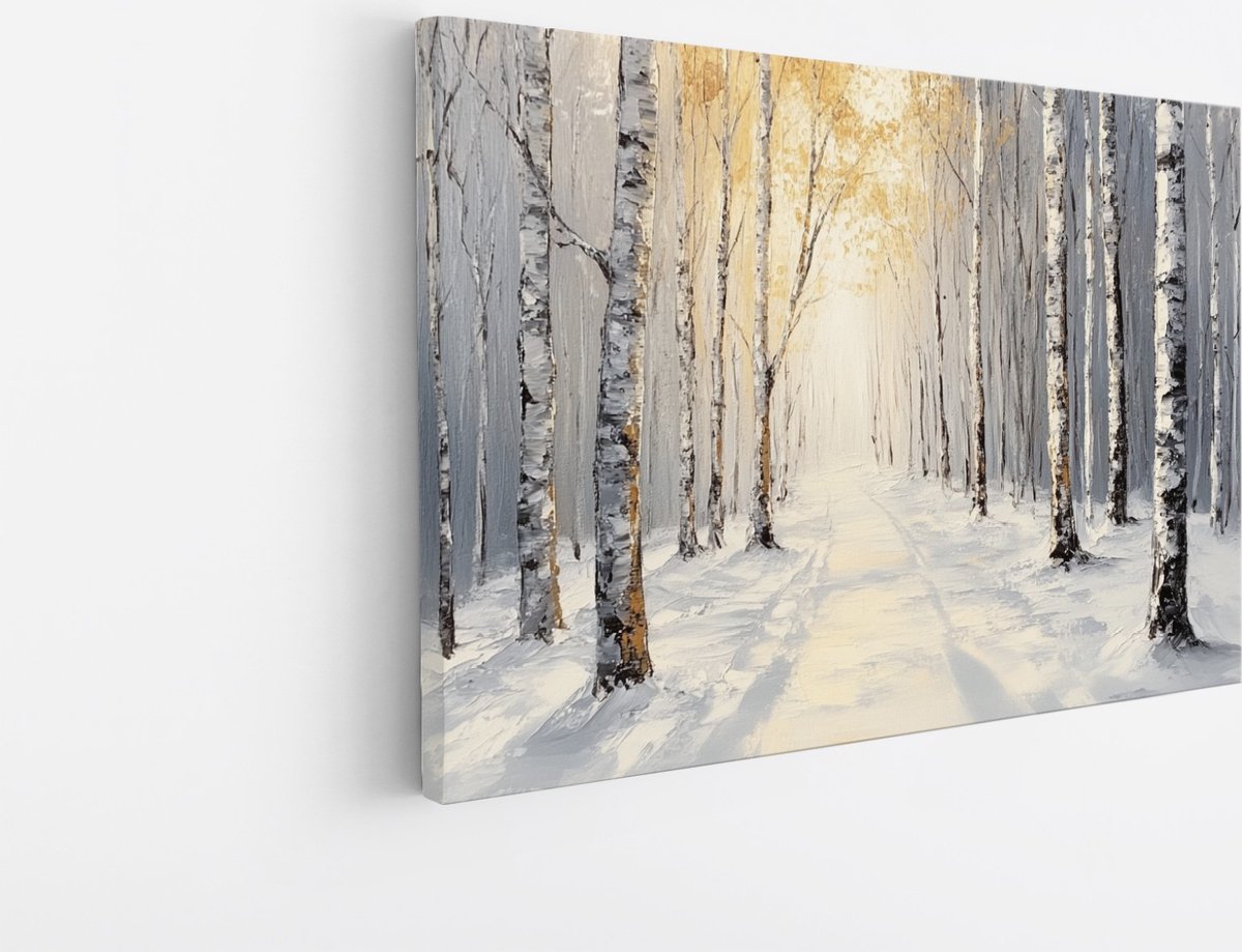 Saammp Canvas Schilderij - Natuur - Abstract besneeuwd bos - Winter - 40x30 - Foto op canvas - Wanddecoratie - Muurdecoratie Woonkamer - Slaapkamer decoratie - Canvas Print Multicolor
