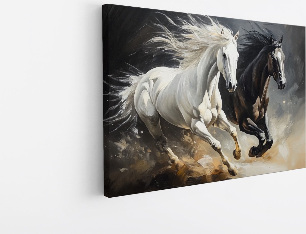 Saammp Canvas Schilderij - 2 Paarden - Abstract - Galop - Dieren - Natuur - 40x30 - Foto op canvas - Wanddecoratie - muurdecoratie Woonkamer - Slaapkamer decoratie - Canvas Print Multicolor