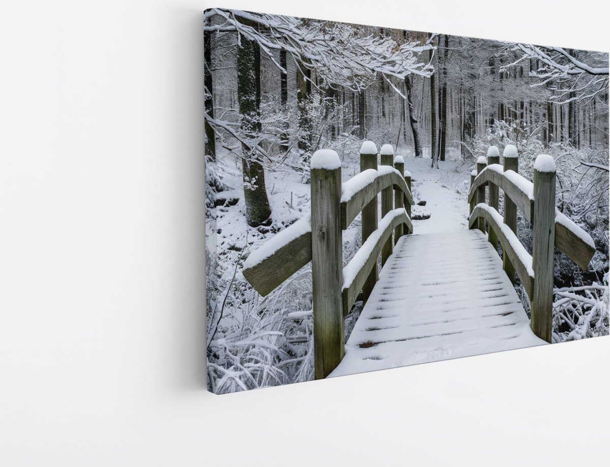 Saammp Canvas Schilderij - Brug in de winter - Landschap - Natuur - 70x50 - Foto op canvas - Wanddecoratie - Muurdecoratie Woonkamer - Slaapkamer decoratie - Canvas Print Multicolor