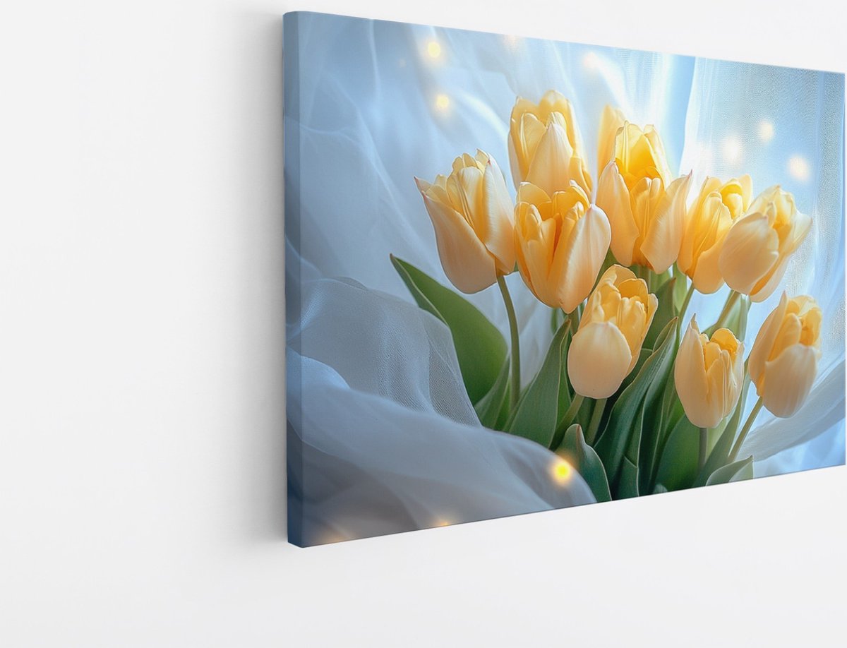 Saammp Canvas Schilderij - Gele Tulpen Luxe - Natuur - Romantisch - 60x40 - Foto op canvas - Wanddecoratie - Muurdecoratie Woonkamer - Kantoor Decoratie Multicolor