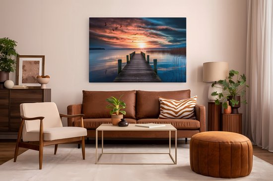 Saammp Peinture sur toile - Échafaudage avec oiseaux - Paysage - Nature - 120x80 - Photo sur toile - Décoration murale - Décoration murale Salon - Décoration chambre à coucher - Impression sur toile