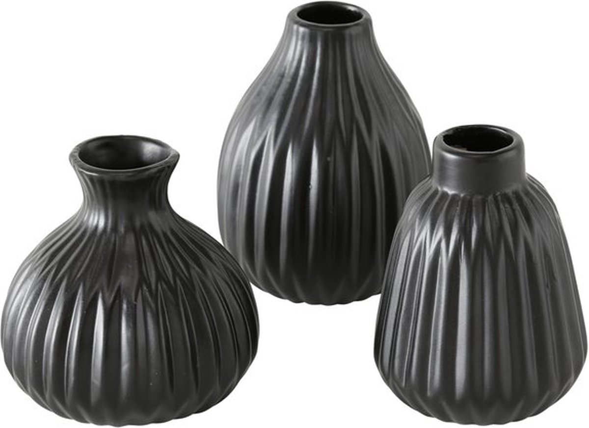 Boltze - Set van 3 - Vaasjes - Esko - Keramiek - Zwart - 12x9cm