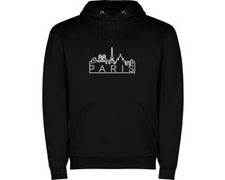 Zwarte unisex hoodie met “ Skyline Paris - Parijs – Vakantiegevoel – Strak – Modern “ Print Full Color merk Roly maat M