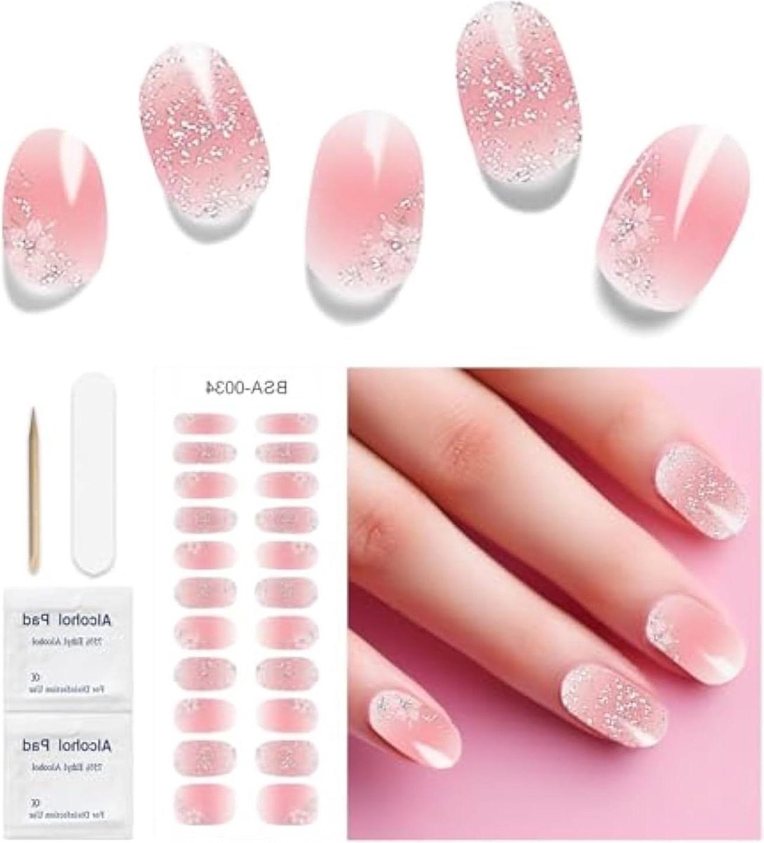 Roze Sakura Gel Nagel Sticker Kit - 22 stuks Zelfklevend Uv Nagelfolie