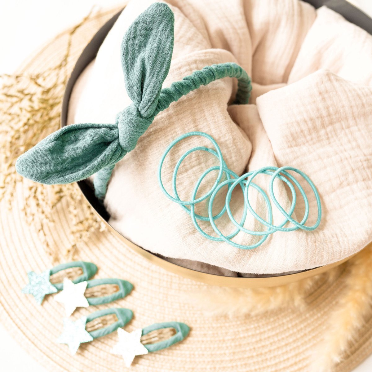 Papierdrachen Musselin - Haaraccessoires - Set Petrol