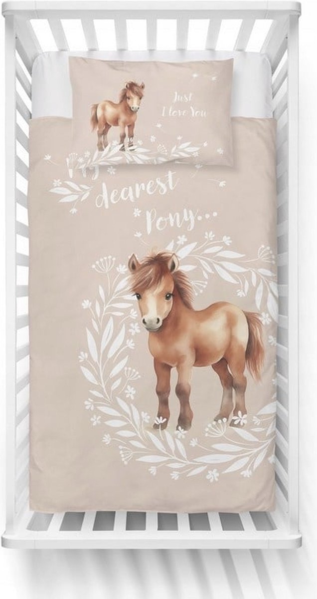 Ledikant dekbedovertrek My dearest pony - zalm - katoen - 100x135 + 40x60 cm