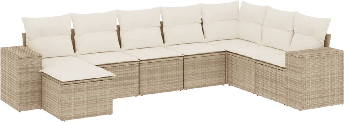 vidaXL 8-delige - Loungeset - met - kussens - poly - rattan - beige