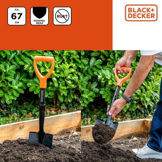 BLACK+DECKER Schep - 67 CM - 800 GR - Roestvrij - Koolstofstalen Kop en Glasvezel Handvat - Zwart van BLACK+DECKER — afbeelding 3