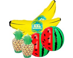 Opblaasbare fruit mix - 2x banaan 71 cm - 2x Watermeloen 35 cm - 2x ananas 35 cm - decoratie opblaas artikelen - Hawaii party