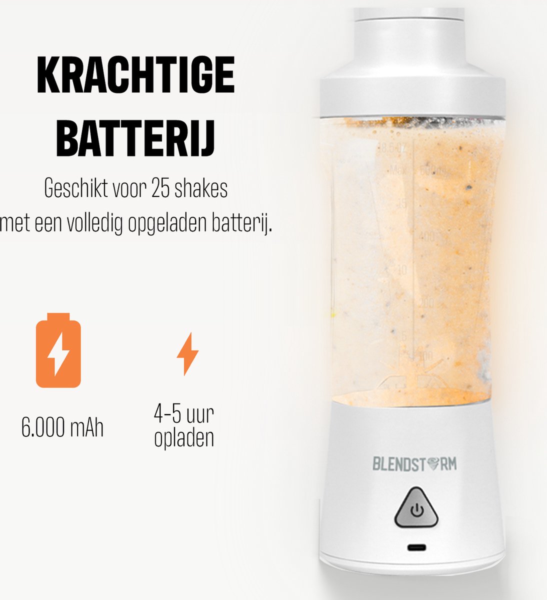 BlendStorm® Draagbare Blender Premium - Draadloze Blender - Draadloos - Blenders - Blender To Go - 6 Mesjes - Mini Blender - Smoothie Maker - Juicer - Keukenmachine - USB Oplaadbaar - 700 ml - Wit – foto 5