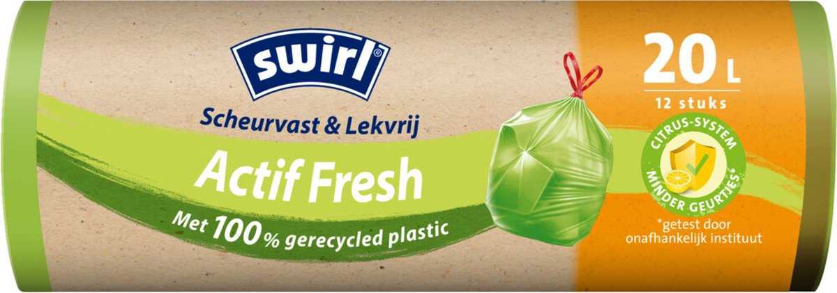 Goedkoopste Swirl Vuilniszakken met Trekband Geparfumeerd Actif Fresh 20 liter 12 stuks