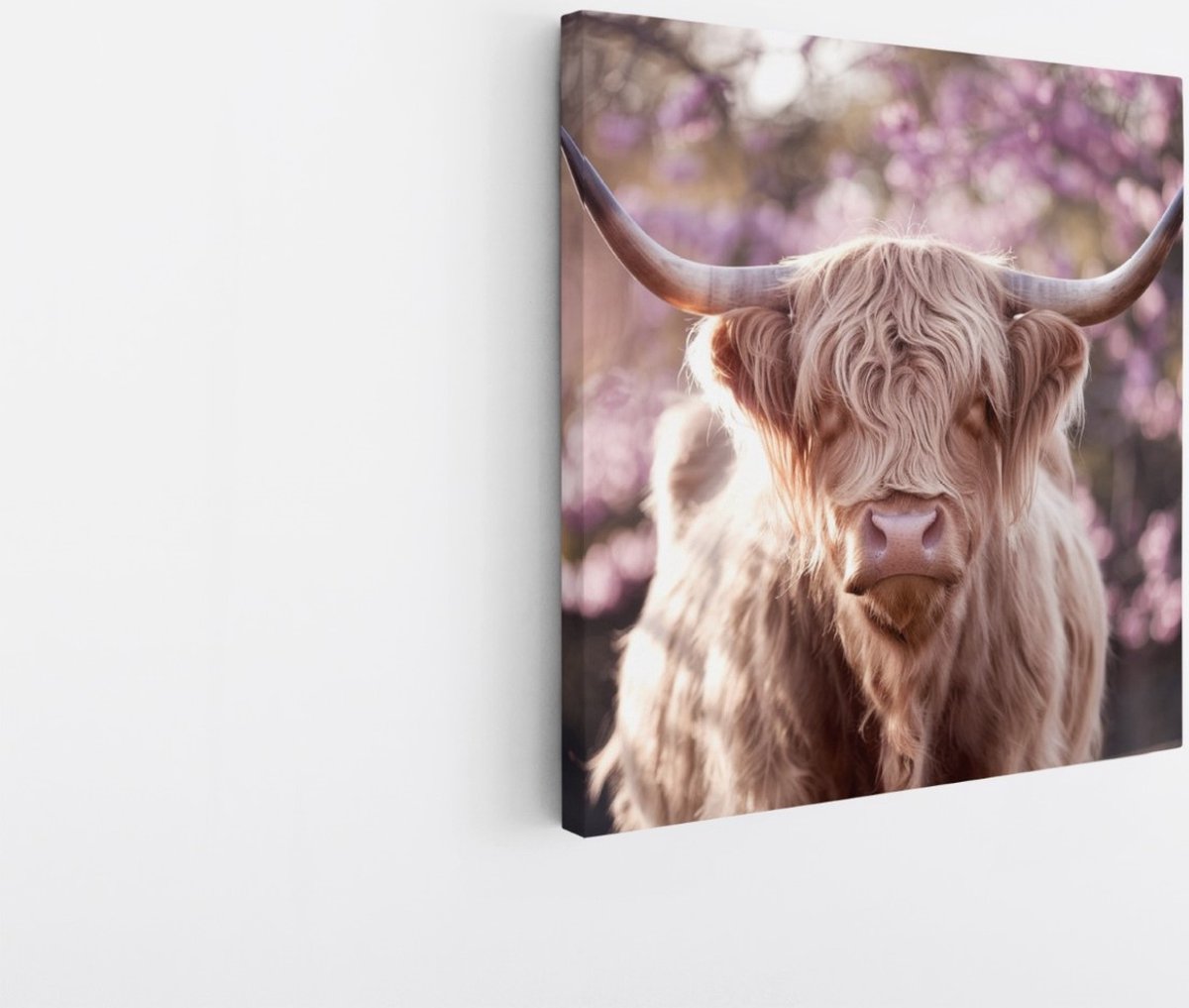 Saammp Canvas Schilderij - Schotse Hooglander Koeien met bevroren Hoorns - Winter - Landschap - Dieren - Natuur - 100x100 - Foto op canvas - Wanddecoratie - muurdecoratie Woonkamer - Slaapkamer decoratie - Canvas Print Multicolor