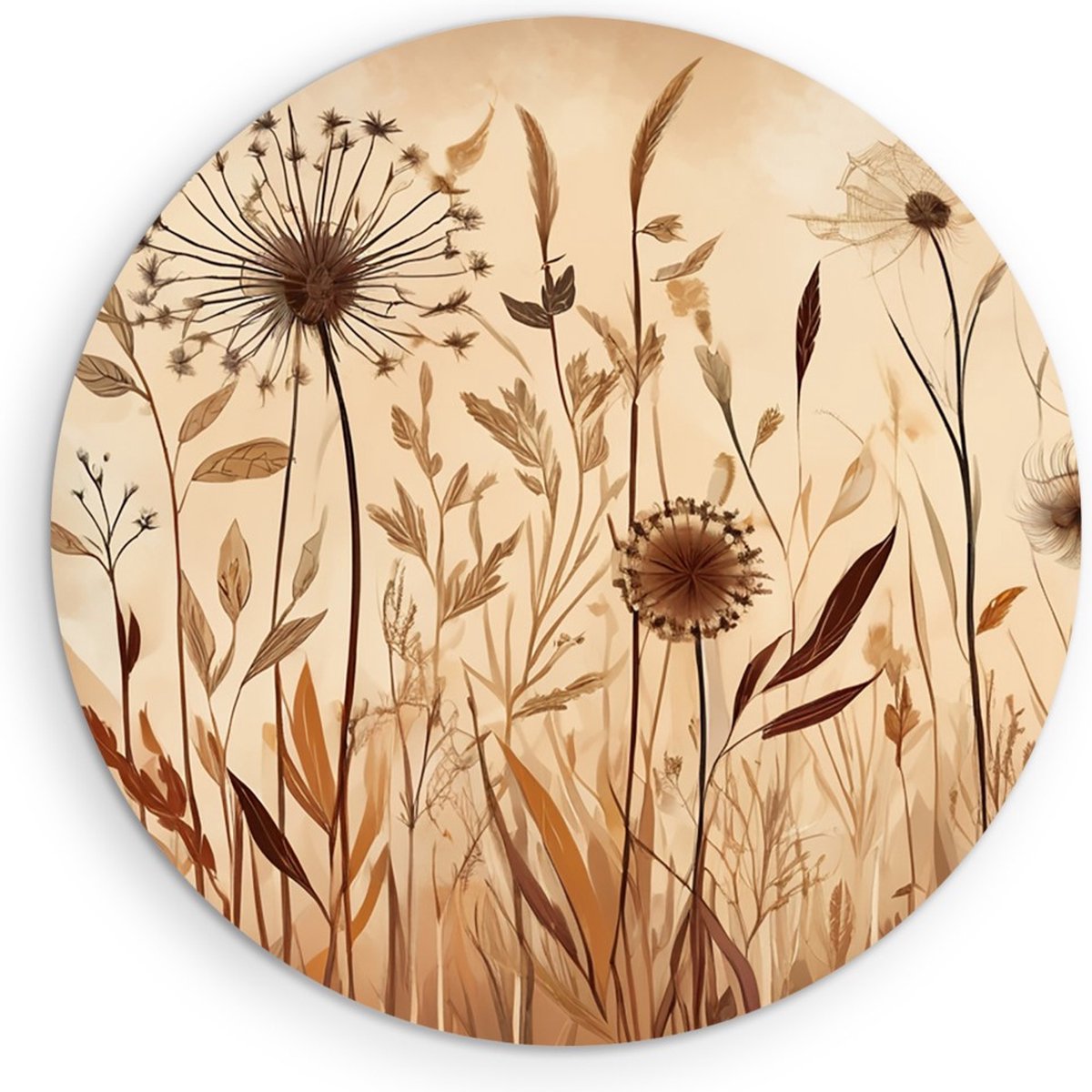 Saammp Forex Muurcirkel - Vintage Bloemen - Natuur -Abstract - Ø 30 - Wandcirkel - Wanddecoratie Cirkel - Muurdecoratie Woonkamer - Kantoor Decoratie