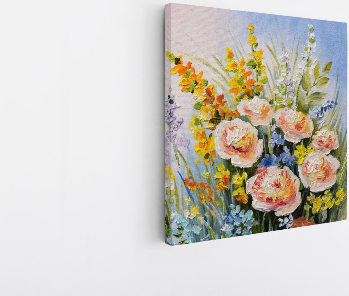 Saammp Canvas Schilderij - Pastel Bloemen - Natuur - Abstract - 60x60 - Foto op canvas - Wanddecoratie - Muurdecoratie Woonkamer - Kantoor Decoratie Multicolor
