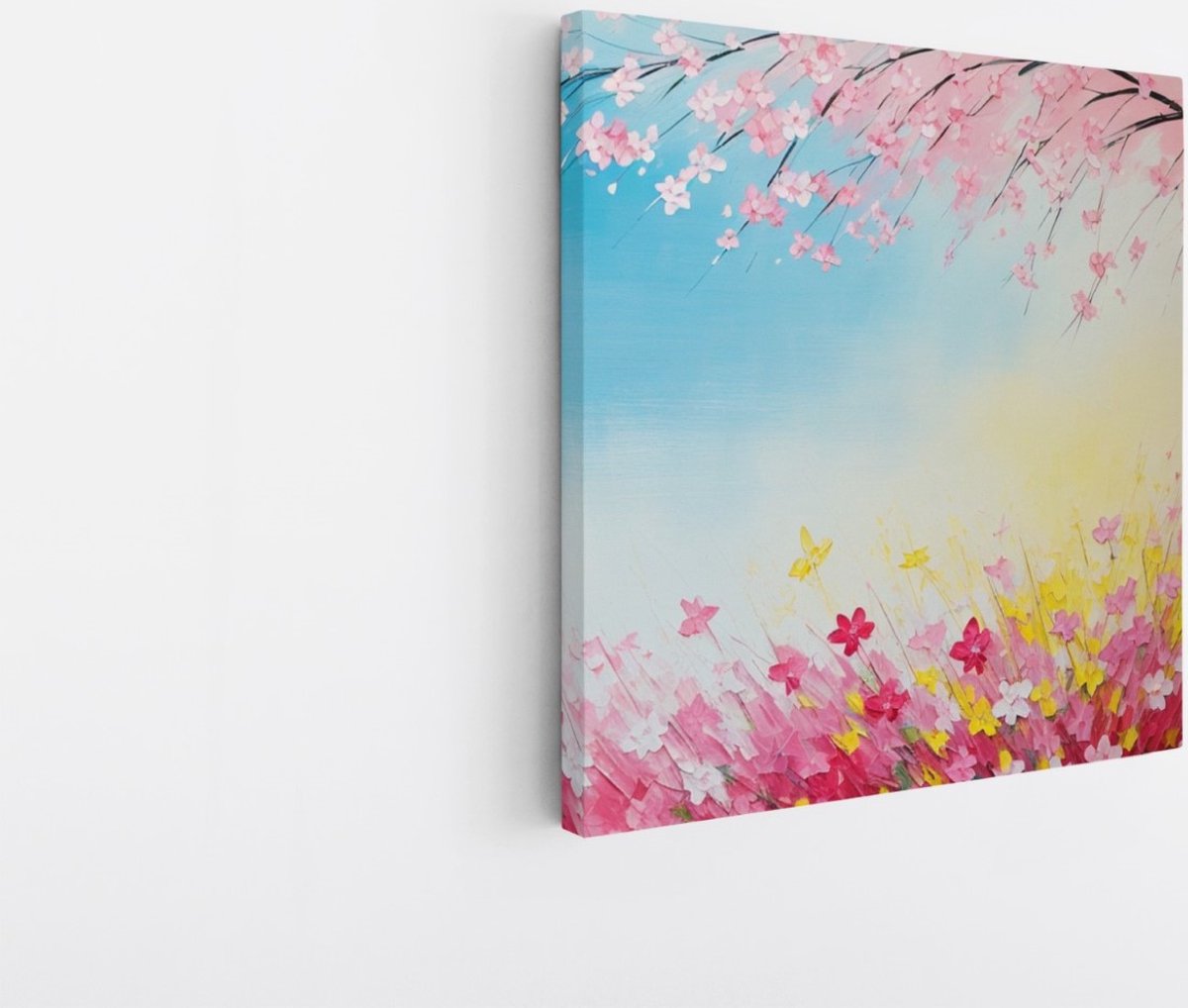 Saammp Canvas Schilderij - Roze Bloemen - Abstract - Simpel - 60x60 - Foto op canvas - Wanddecoratie - Muurdecoratie Woonkamer - Kantoor Decoratie Multicolor