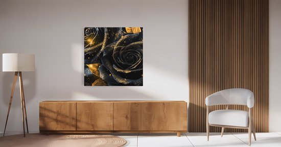 Tableau sur toile Saammp - Roses noires et dorées - Fleurs - 60x60 - Photo sur toile - Décoration murale - Décoration murale murale Salon - Décoration bureau