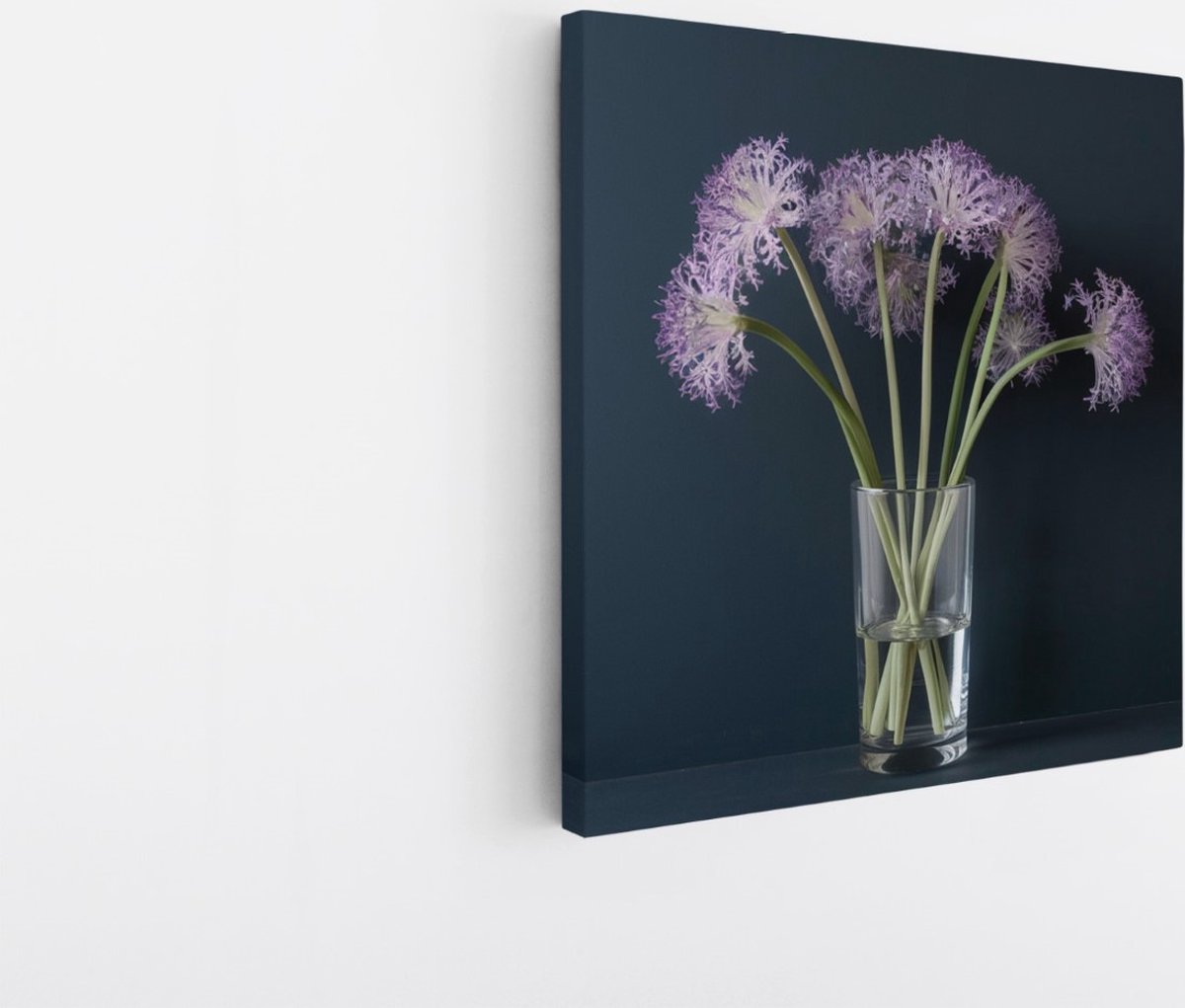 Saammp Canvas Schilderij - Paarse Bloemen in Vaasje - Natuur - Abstract - 30x30 - Foto op canvas - Wanddecoratie - Muurdecoratie Woonkamer - Kantoor Decoratie Multicolor