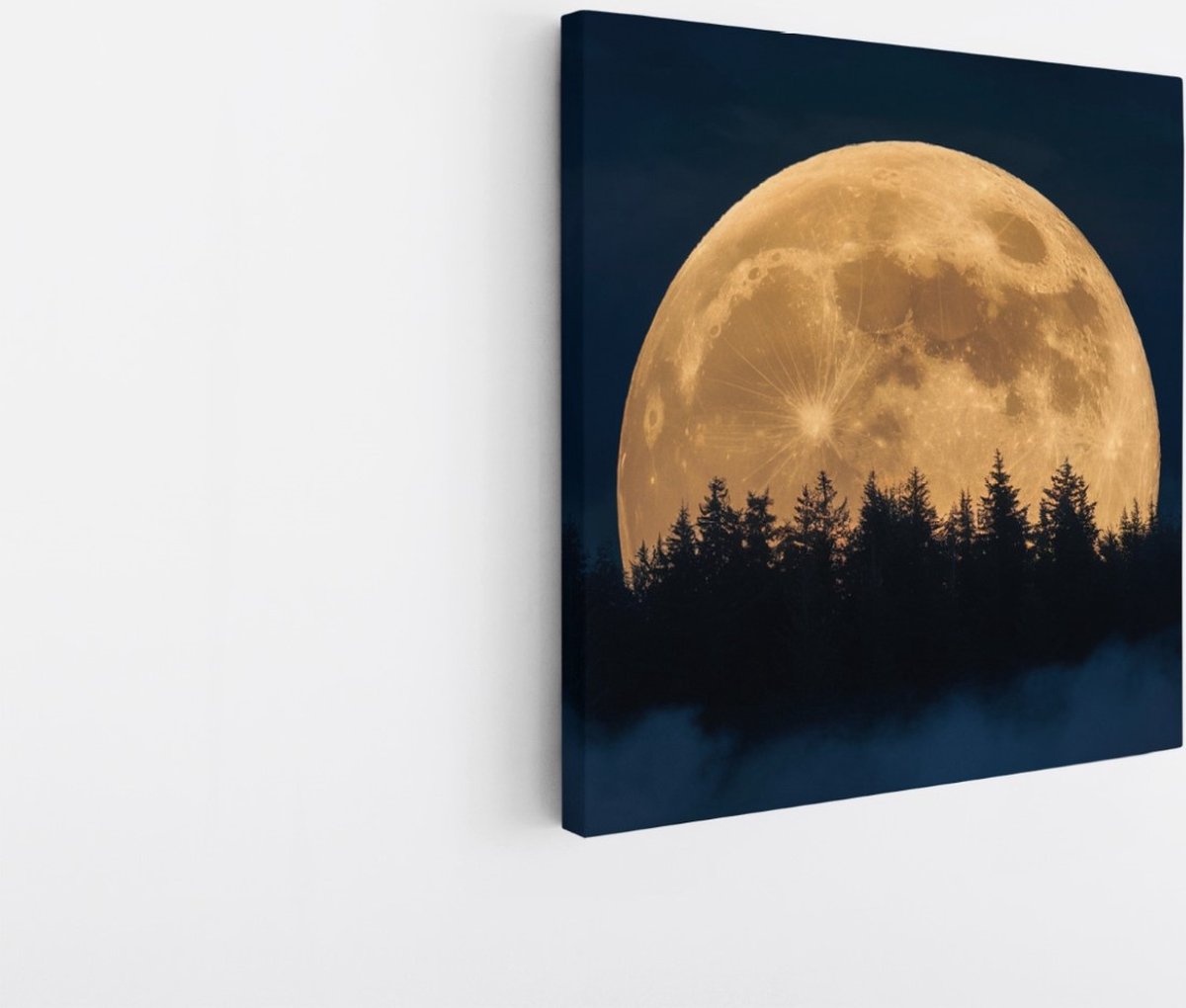 Saammp Canvas Schilderij - Maan met bos - Natuur - Landschap - 40x40 - Foto op canvas - Wanddecoratie - Muurdecoratie Woonkamer - Slaapkamer decoratie - Canvas Print Multicolor