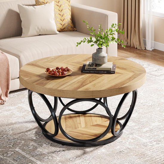 Table Basse Ronde Tribesigns 80 Cm En Bois - Design Moderne Avec Pied Tambour - Salon, Bureau, Couleur Marron - 4