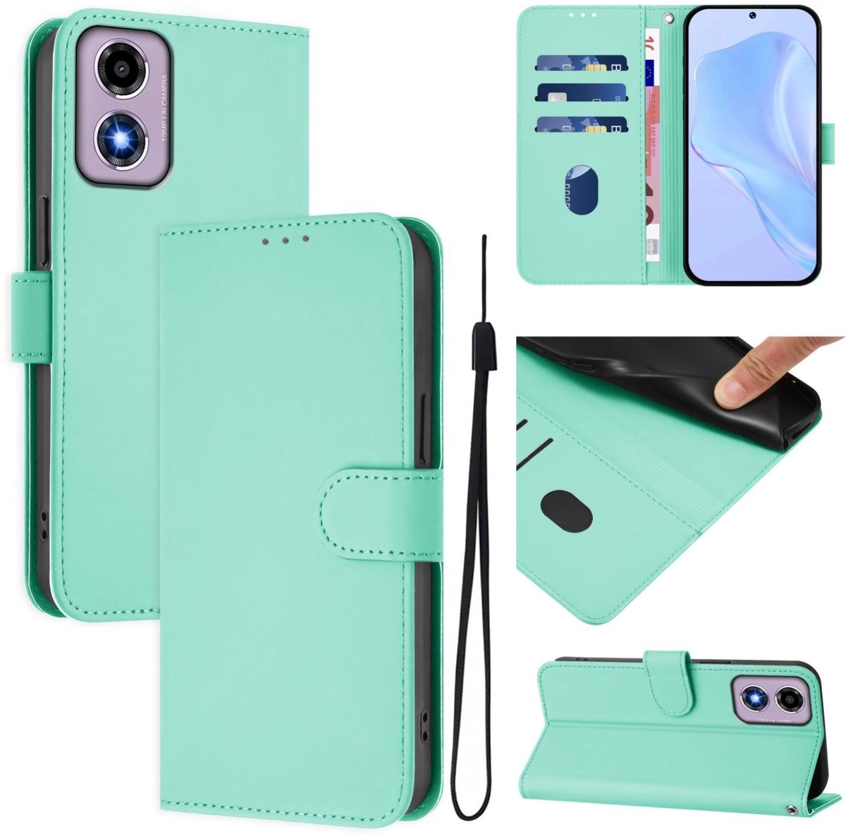 Mobigear Telefoonhoesje geschikt voor Motorola Moto E14 Hoesje | Mobigear Urban Wallet Bookcase Portemonnee | Pasjeshouder voor 3 Pasjes | Telefoonhoesje voor Pinpas / OV Kaart / Rijbewijs - Mint