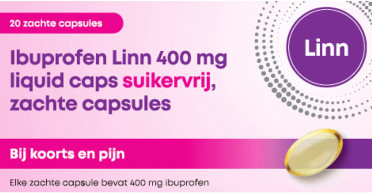 Goedkoopste Linn Ibuprofen 400 mg Suikervrije Liquid Cap 20 capsules