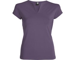 Lila Dames afgeronde V-hals getailleerd t-shirt model Belice maat M
