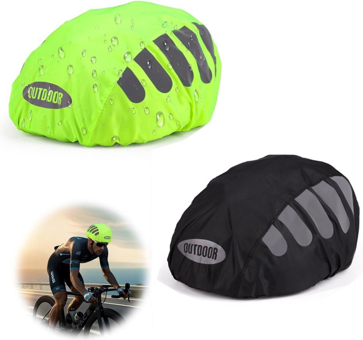 2 Stuk - Fietshelm Regenhoes - Helmhoes - Waterdichte Bescherming Voor Fietshelmen - Regenhoes Helm - Reflecterende Muts Voor Helm - Fietshelm Hoes - Waterdichte Fietshelm Cover -Verstelbaar - Reflecterende Strepen - Universeel