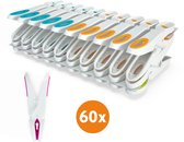 Épingles à linge LaundrySpecialist soft Grip - Wit/ multicolore - 60 pièces - extra longues et robustes - pinces à linge en plastique - pinces à linge en plastique - pinces colorées - Fabriquées en UE