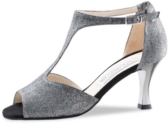 Chaussures de Danse Femme Werner Kern Jamie Salsa, Latin, Kizomba, Tango - Glitter Argent - Semelles Daim - Talon Métallique 6,5 cm - Bout Ouvert - Werner Kern - Noir Zwart - 34