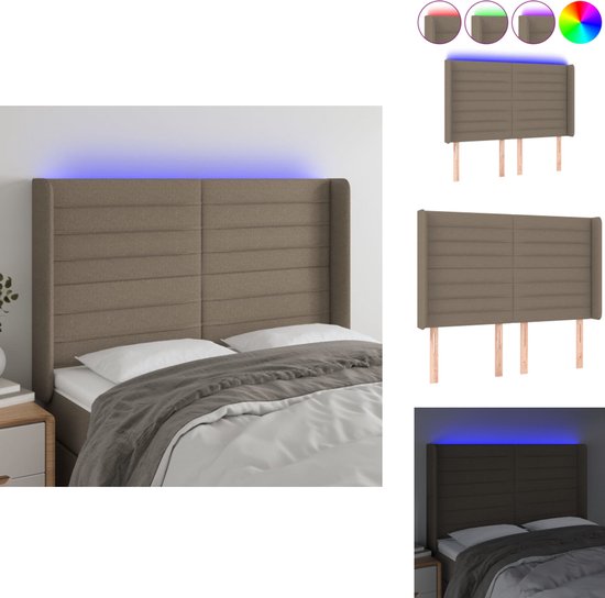 vidaXL Tête de lit - Tête de lit Éclairage LED - 147x16x118/128 cm - Taupe - Partie lit