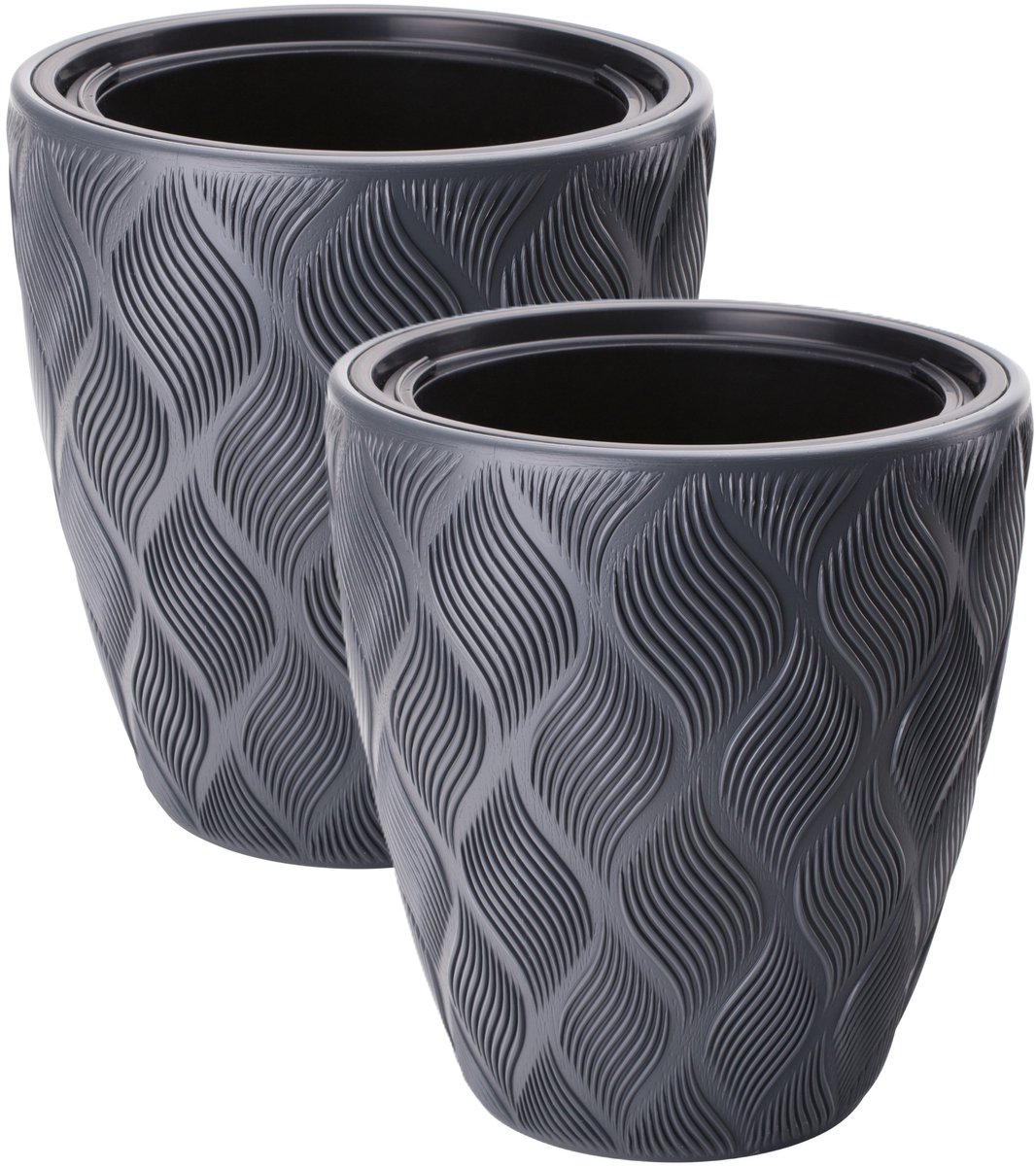 Form Plastic Plantenpot/bloempot Flow - 2x - kunststof - antraciet - D30 x H32 cm - met binnenpot - rond