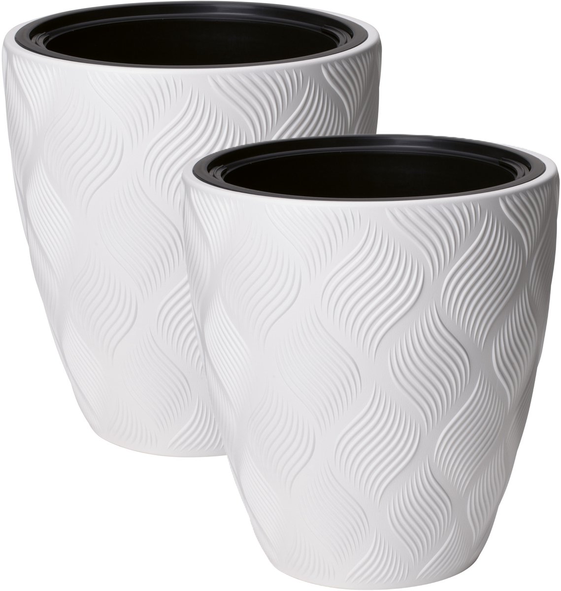 Form Plastic Plantenpot/bloempot Flow - 2x - kunststof - ivoor wit - D30 x H32 cm - met binnenpot - rond