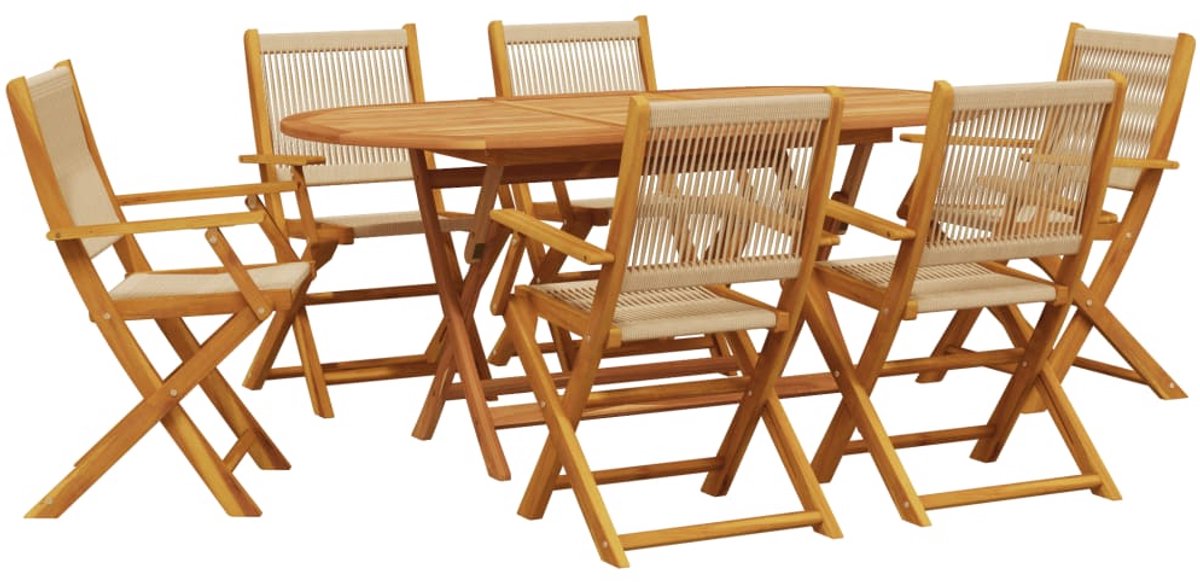 Tuinset van polypropeen en massief hout in beige.