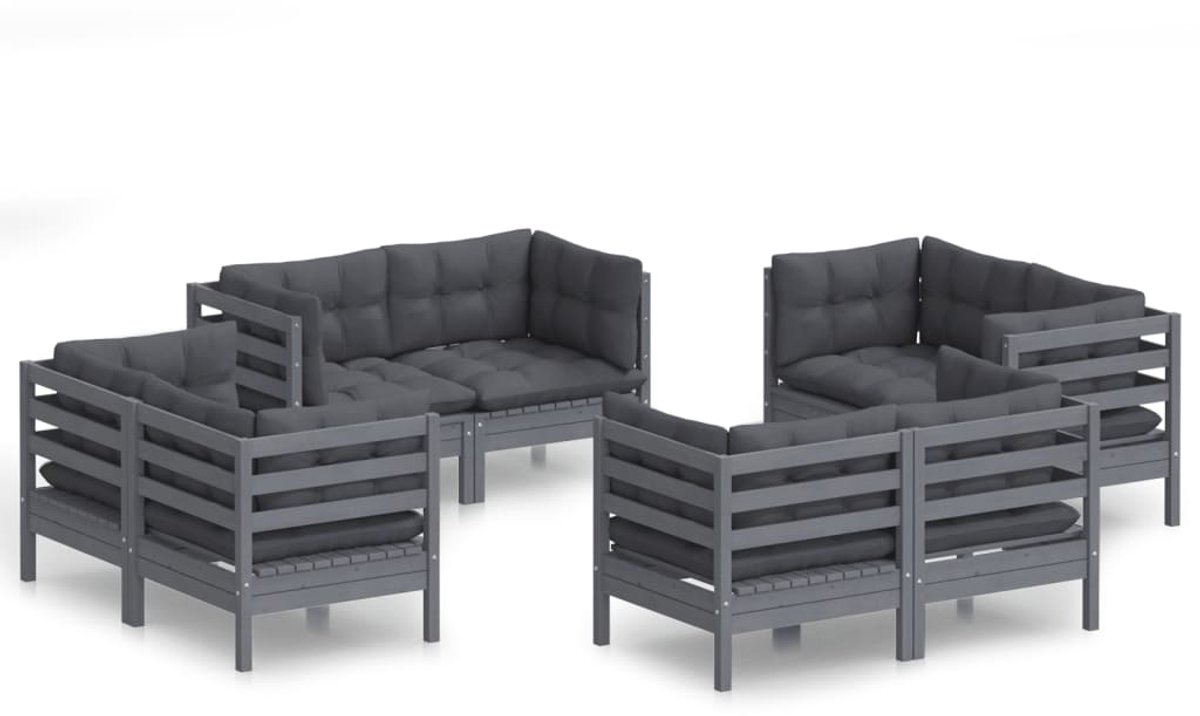 The Living Store 8-delige Loungeset met antracietkleurige kussens grenenhout - Loungeset - Tuinmeubel - Buitendecoratie - Houten Lounge - Loungebank