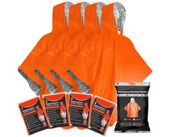 Waterdichte Overlevingsdeken - Noodpakket Survival Kit - Nooddeken, Reddingsdeken - Isolatie Deken - Isoleerdeken - Survival Deken - Thermische Nooddeken - Survival Slaapzak - Noodtent - EHBO Deken - Capuchon - Buiten & Kamperen - Oranje - 4 Stuks