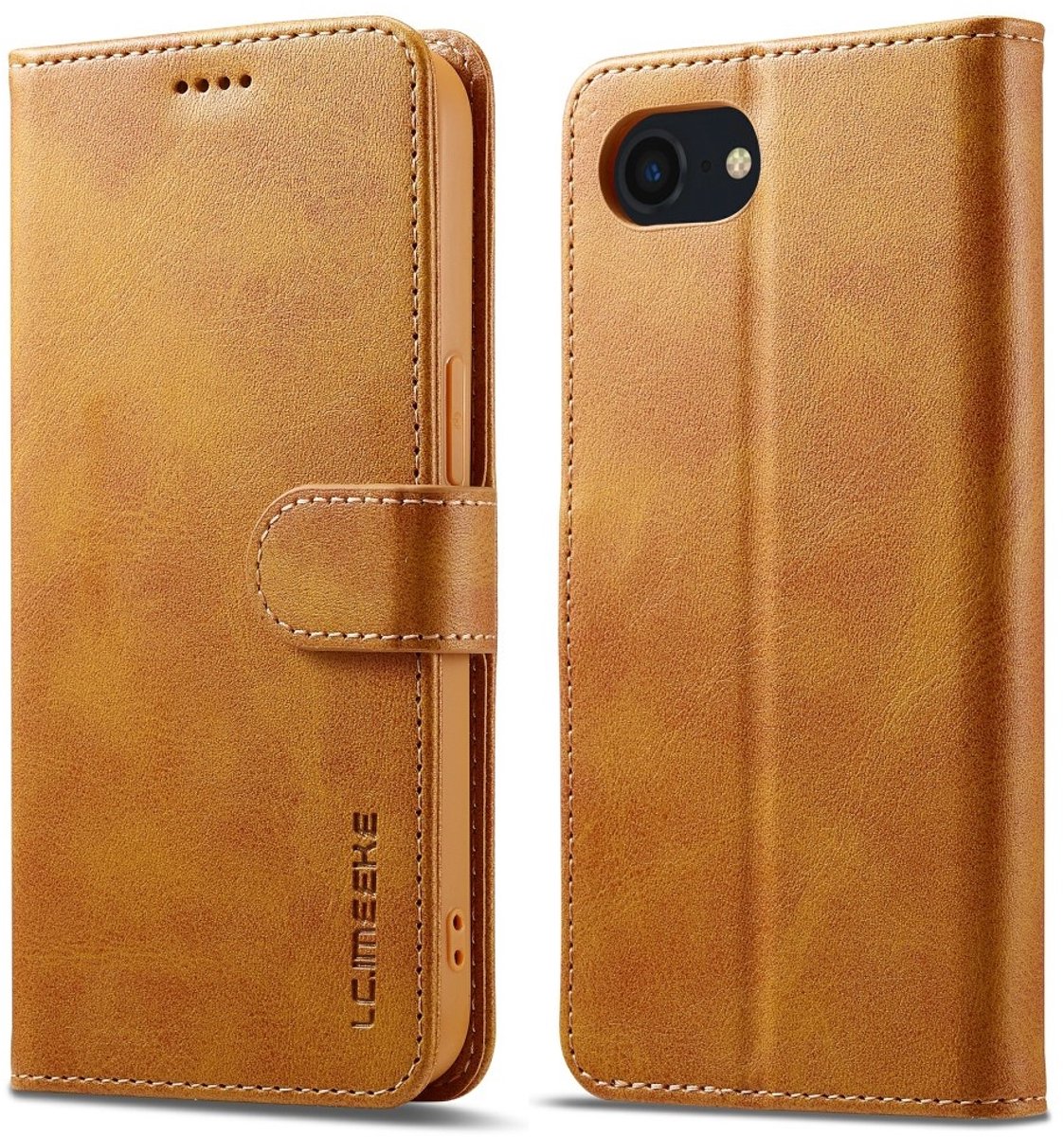 LC.IMEEKE Hoesje - Geschikt voor iPhone 16e / 17e Hoesje - LC.IMEEKE Luxe Book Case - Bruin
