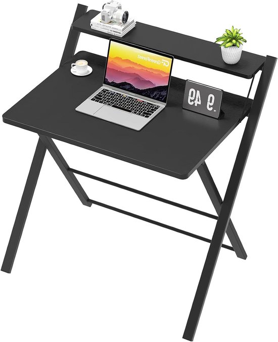 GreenForest Kleine Vouwtafel 77 cm, Vouw Gaming Tafel met 2 Opbergniveaus, Mini Laptop Bureau voor Kleine Ruimtes, Schrijfbureau voor Werkstations, Wit