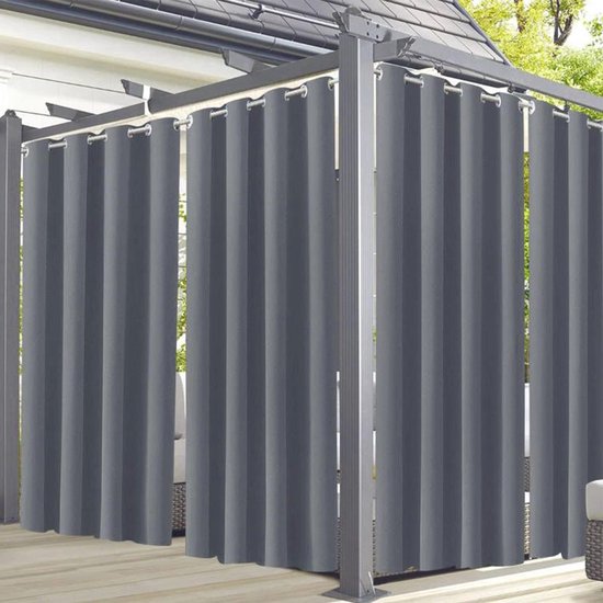 Buitengordijnen Outdoor Gordijn Waterdicht Weerbestendig,Verduisterende Thermische Geïsoleerde Oogje Buiten Gordijnen voor Tuin Patio Deur Tuinhuisje Pergola Balkon,Zwart,1 Stuk|132x274cm(BxH